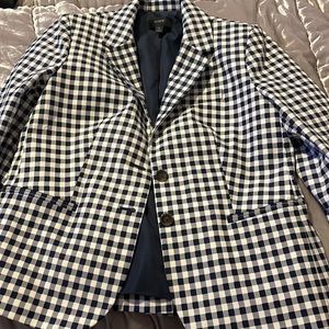 J crew navy and white gingham blazer in medium